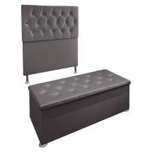 Kit Cabeceira e Calçadeira Baú Solteiro 0,90m Madrid Suede Cinza - Pallazio