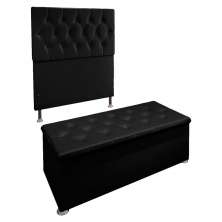 Kit Cabeceira e Calçadeira Baú Solteiro 0,90m Madrid Suede Preto - Pallazio