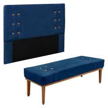 Kit Cabeceira e Calçadeira Recamier Casal 1,40m Gênova Suede Azul Marinho - Pallazio