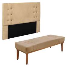 Kit Cabeceira e Calçadeira Recamier Casal 1,40m Gênova Suede Bege - Pallazio
