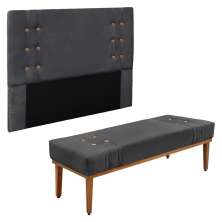 Kit Cabeceira e Calçadeira Recamier Casal 1,40m Gênova Suede Cinza - Pallazio