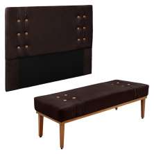 Kit Cabeceira e Calçadeira Recamier Casal 1,40m Gênova Suede Marrom Café - Pallazio