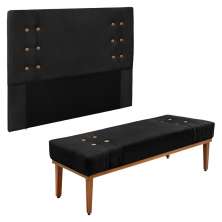 Kit Cabeceira e Calçadeira Recamier Casal 1,40m Gênova Suede Preto - Pallazio