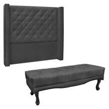 Kit Cabeceira e Calçadeira Recamier Casal 1,40m Vicenza Suede Cinza - Pallazio