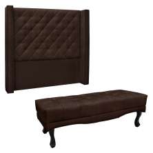 Kit Cabeceira e Calçadeira Recamier Casal 1,40m Vicenza Suede Marrom Café - Pallazio