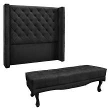 Kit Cabeceira e Calçadeira Recamier Casal 1,40m Vicenza Veludo Preto - Pallazio