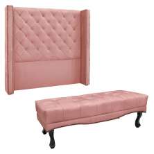 Kit Cabeceira e Calçadeira Recamier Casal 1,40m Vicenza Veludo Rosa - Pallazio