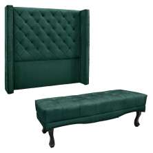 Kit Cabeceira e Calçadeira Recamier Casal 1,40m Vicenza Veludo Verde Floresta - Pallazio
