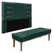 Kit Cabeceira e Calçadeira Recamier King 1,95m Gênova Veludo Verde Floresta - Pallazio