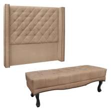 Kit Cabeceira e Calçadeira Recamier King 1,95m Vicenza Suede Bege - Pallazio