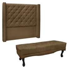 Kit Cabeceira e Calçadeira Recamier King 1,95m Vicenza Suede Caramelo - Pallazio