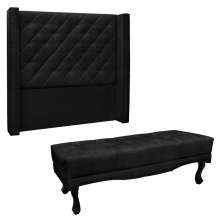 Kit Cabeceira e Calçadeira Recamier King 1,95m Vicenza Suede Preto - Pallazio