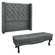 Kit Cabeceira e Calçadeira Recamier King 1,95m Vicenza Veludo Cinza Grafite - Pallazio