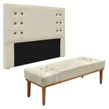 Kit Cabeceira e Calçadeira Recamier Queen 1,60m Gênova Veludo Bege - Pallazio