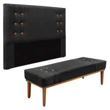 Kit Cabeceira e Calçadeira Recamier Queen 1,60m Gênova Veludo Preto - Pallazio