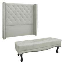 Kit Cabeceira e Calçadeira Recamier Queen 1,60m Vicenza Veludo Cinza Prata - Pallazio