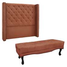 Kit Cabeceira e Calçadeira Recamier Queen 1,60m Vicenza Veludo Cobre - Pallazio