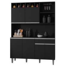 Kit Cozinha Compacta 130cm com 6 Portas e 1 Gaveta Nicole Preto - Pallazio
