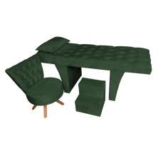 Kit Maca Reta Capitonê 0,70m Sophia com Mocho Base Madeira e Escada Veludo Verde - Pallazio