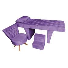 Kit Maca Reta Capitonê 0,80m Sophia com Mocho Base Madeira e Escada Veludo Roxo - Pallazio