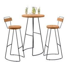 Kit Mesa Bistrô Redonda e 2 Banquetas Alta Astra com Encosto Base Metálica - Pallazio