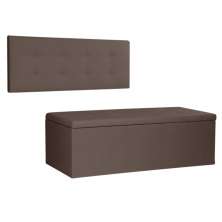 Kit Painel e Calçadeira Baú Casal 1,40m Berlim Suede Marrom - Pallazio