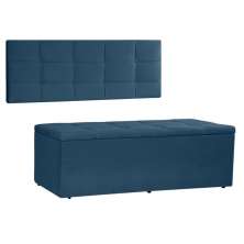 Kit Painel e Calçadeira Baú Casal 1,40m Roma Suede Azul Marinho - Pallazio