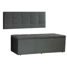 Kit Painel e Calçadeira Baú Casal 1,40m Roma Suede Cinza - Pallazio