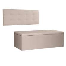 Kit Painel e Calçadeira Baú King 1,95m Berlim Suede Bege - Pallazio