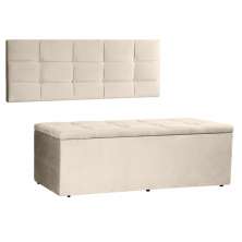 Kit Painel e Calçadeira Baú King 1,95m Roma Suede Bege - Pallazio