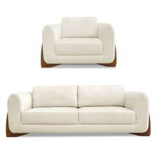 Kit Poltrona e Sofá Living 2 Lugares 1,60m Lottus Linho Natural Pés Castanho - Pallazio