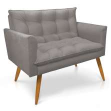 Namoradeira 2 Lugares Olivia Suede Grafite Pés Palito Castanho - Pallazio