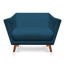 Namoradeira 2 Lugares Pérsia Suede Azul Marinho Pés Chanfrado Castanho - Pallazio
