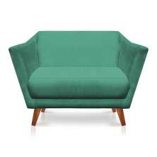 Namoradeira 2 Lugares Pérsia Suede Azul Turquesa Pés Chanfrado Castanho - Pallazio
