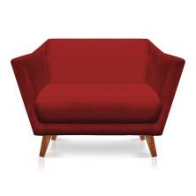 Namoradeira 2 Lugares Pérsia Suede Vermelho Pés Chanfrado Castanho - Pallazio