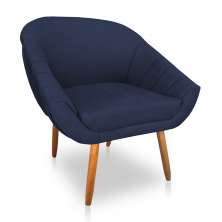 Poltrona Bianca Suede Azul Marinho Pés Palito Castanho - Pallazio