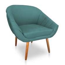 Poltrona Bianca Suede Azul Turquesa Pés Palito Castanho - Pallazio