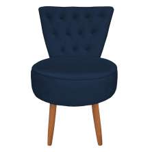 Poltrona Cadeira Decorativa Capitonê Elegância Veludo Azul Marinho Pés Palito Castanho - Pallazio