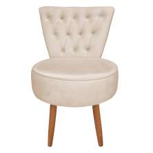 Poltrona Cadeira Decorativa Capitonê Elegância Veludo Bege Pés Palito Castanho - Pallazio