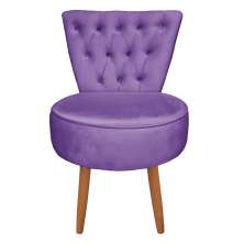 Poltrona Cadeira Decorativa Capitonê Elegância Veludo Roxo Pés Palito Castanho - Pallazio