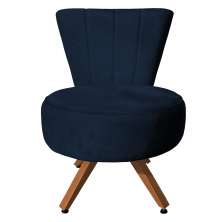 Poltrona Cadeira Decorativa Costurada Elegância Veludo Azul Marinho Base Giratória Castanho - Pallazio
