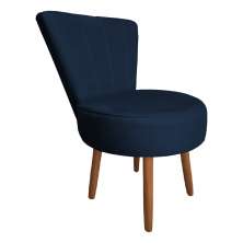 Poltrona Cadeira Decorativa Costurada Elegância Veludo Azul Marinho Pés Palito Castanho - Pallazio