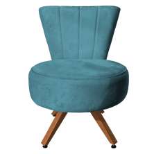 Poltrona Cadeira Decorativa Costurada Elegância Veludo Azul Turquesa Base Giratória Castanho - Pallazio
