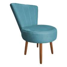 Poltrona Cadeira Decorativa Costurada Elegância Veludo Azul Turquesa Pés Palito Castanho - Pallazio