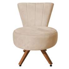 Poltrona Cadeira Decorativa Costurada Elegância Veludo Bege Base Giratória Castanho - Pallazio