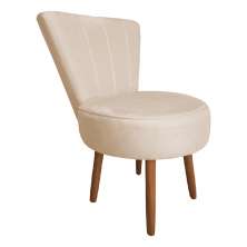 Poltrona Cadeira Decorativa Costurada Elegância Veludo Bege Pés Palito Castanho - Pallazio