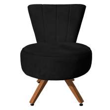 Poltrona Cadeira Decorativa Costurada Elegância Veludo Preto Base Giratória Castanho - Pallazio