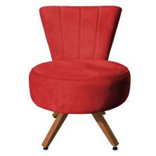 Poltrona Cadeira Decorativa Costurada Elegância Veludo Vermelho Base Giratória Castanho - Pallazio