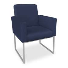 Poltrona Clarice Veludo Azul Marinho Base Metálica Industrial Prata - Pallazio