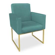Poltrona Clarice Veludo Azul Turquesa Base Metálica Industrial Dourado - Pallazio